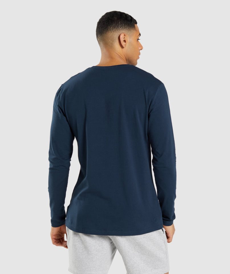 Koszulki Gymshark Essential Long Sleeve Męskie Granatowe | PL 067DHI